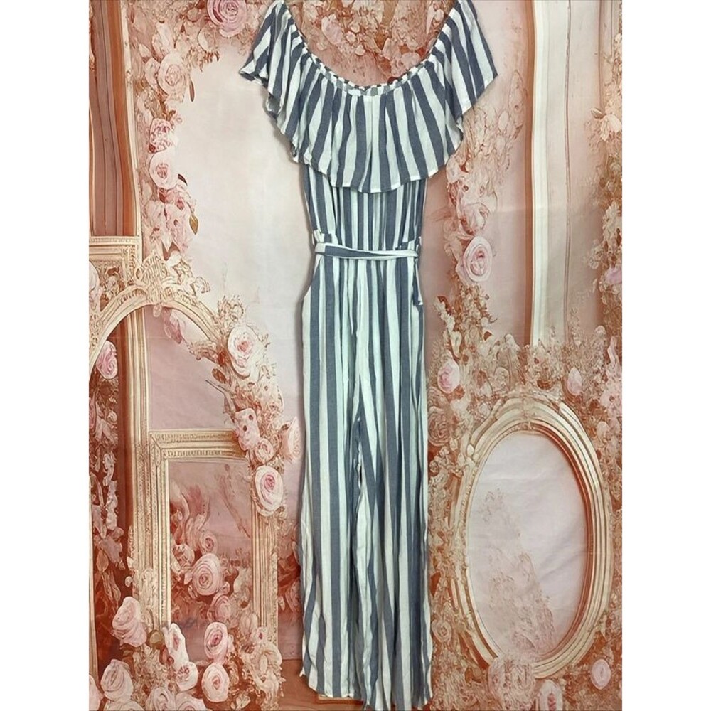 Lilian romper, blue & white striped jumpsuit 2X
